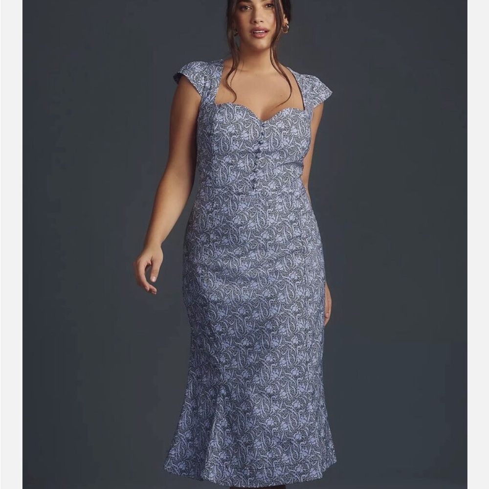 Maeve Lavender-Blue Paisley Midi Dress